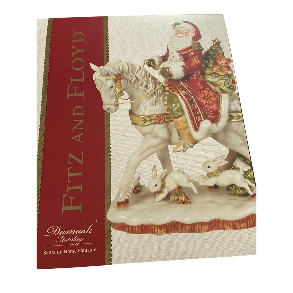 Fitz and Floyd Damask Holiday Santa‎ on Horse Figurine 16.5 Inch 19-608 NIB